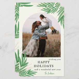 Budget Botanical Arch Greenery Photo Holiday Card
