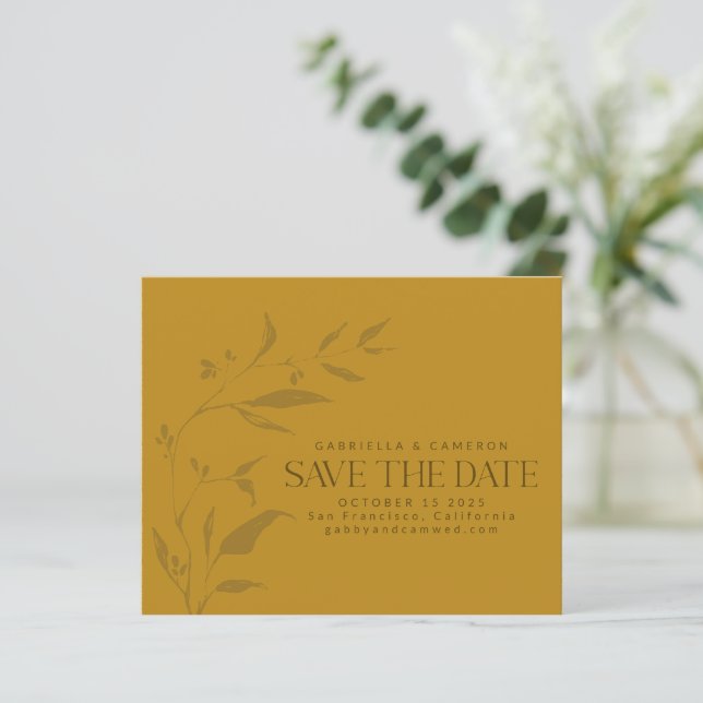 Budget Botanical Artwork Yellow Boho Save The Date (Standing Front)