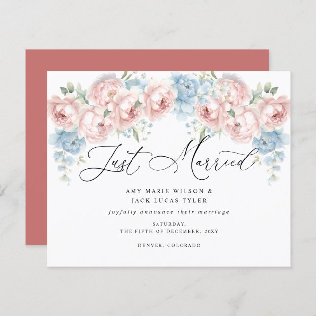 Budget Botanical Blush Floral Wedding Announcement (Front/Back)