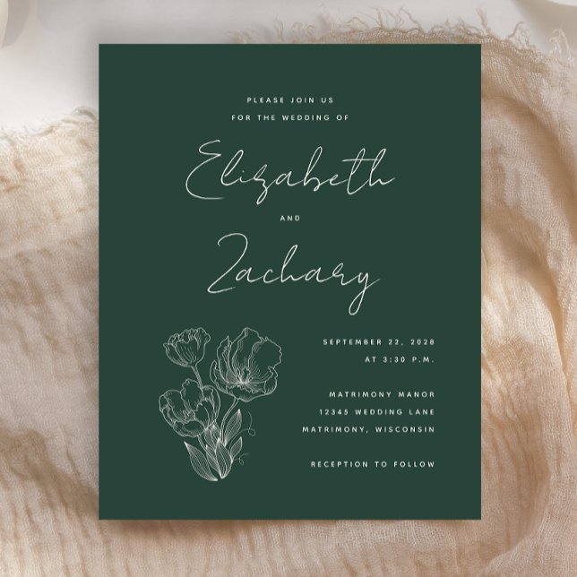 Budget Botanical Dark Green Wedding Invitation (Creator Uploaded)