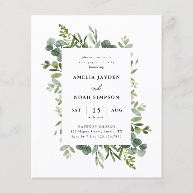 Budget Botanical Engagement Party Invitation (Front)