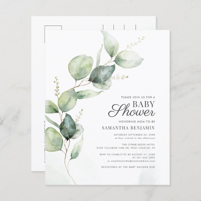 Budget Botanical Eucalyptus Greenery Baby Shower (Front/Back)