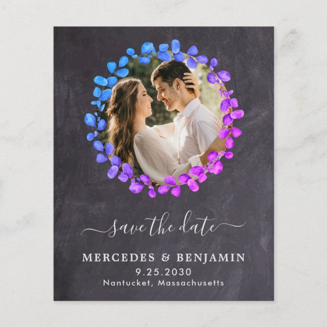 Budget Botanical Eucalyptus QR Code Save The Date  (Front)