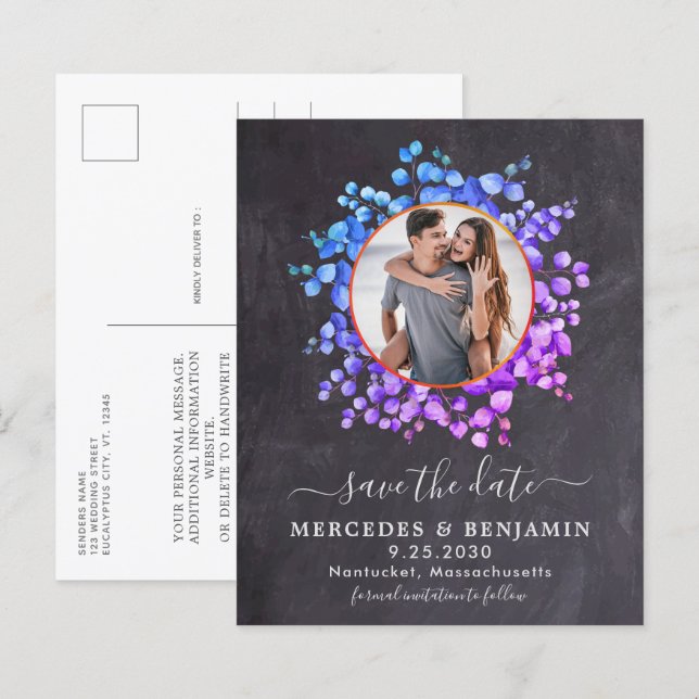 Budget Botanical Eucalyptus Save The Date Photo (Front/Back)