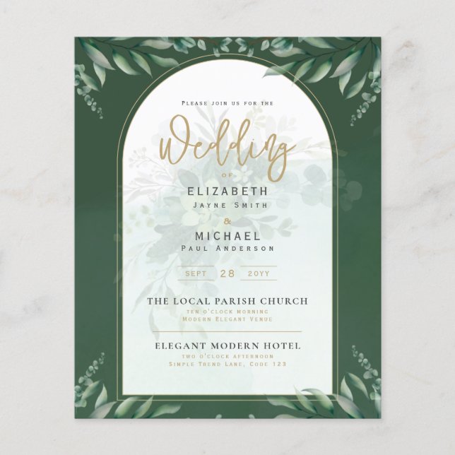 Budget Botanical Eucalyptus Wedding INVITE (Front)