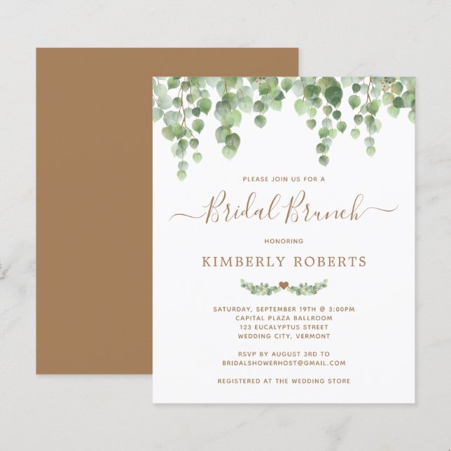 Budget Botanical Greenery Bridal Shower Invitation (Front/Back)