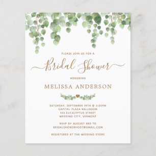 Budget Botanical Greenery Bridal Shower Invitation