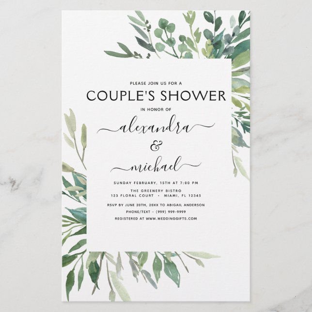 Budget Botanical Greenery Foliage Couple's Shower (Front)