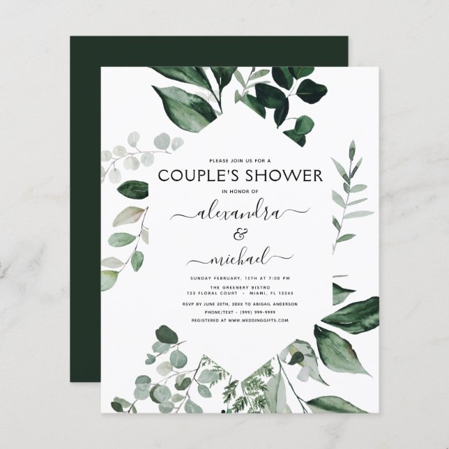 Budget Botanical Greenery Foliage Couple's Shower (Front/Back)