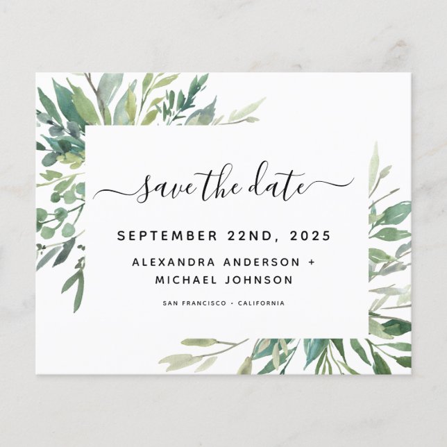Budget Botanical Greenery Foliage Wedding Flyer (Front)