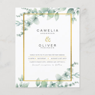 Budget Botanical Greenery Gold Wedding Invitations