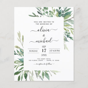 Budget Botanical Greenery Wedding Invitation Flyer