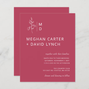 Budget Botanical Monogram Wedding Invitation