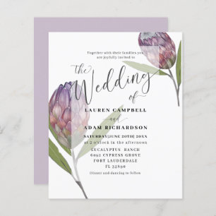 Budget Botanical Protea Purple Wedding  Invitation