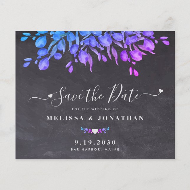 Budget Botanical Rustic Slate Save The Date Card (Front)