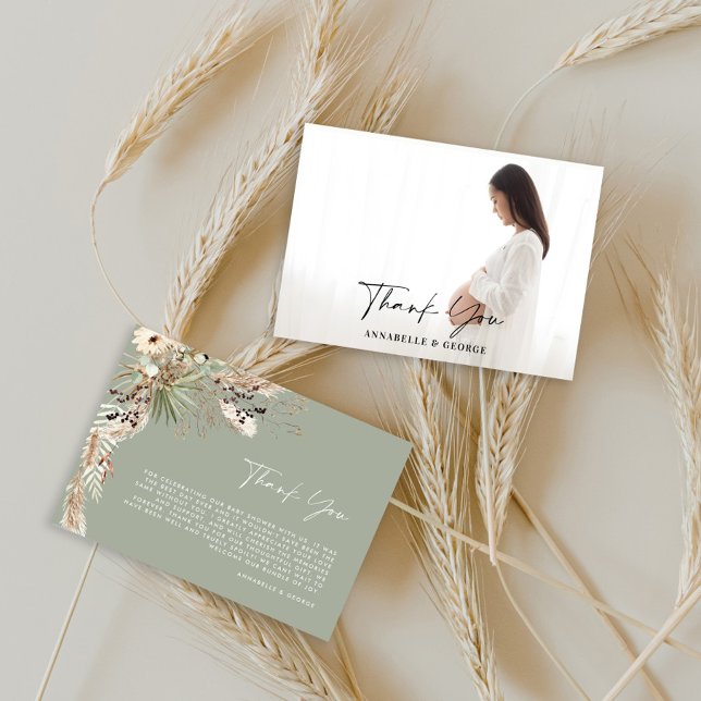 Budget botanical simple baby shower photo thankyou enclosure card (Creator Uploaded)