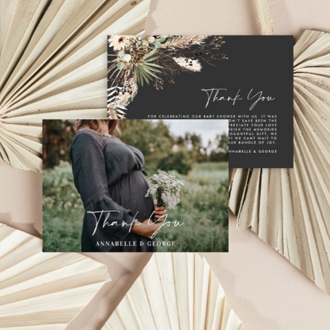 Budget botanical simple baby shower photo thankyou enclosure card (Creator Uploaded)