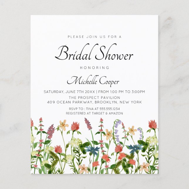 Budget Botanical Wildflower Bridal Shower (Front)