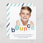 Budget Bounce Kids Birthday Party Invitations<br><div class="desc">A modern kids birthday party invitation with colourful bounce typography and personalised age and photo. Click the edit button to customise this design.</div>