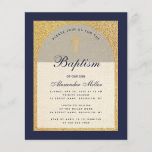 Budget Boy Baptism Navy Blue Gold Invitation
