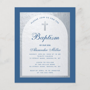 Budget Boy Baptism Silver Classic Blue Invitation