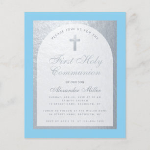 Budget Boy First Communion Silver Grey Blue Invite