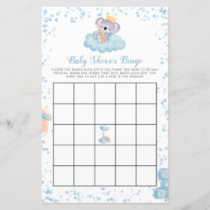 Budget Boy Koala Bear Blue Baby Shower Bingo Card