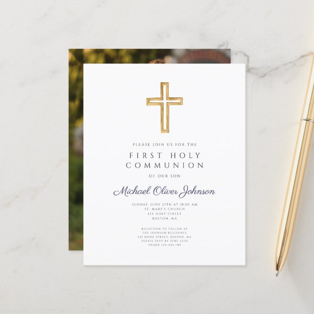 Budget Boy Religious Cross First Communion Photo (Front/Back In Situ)