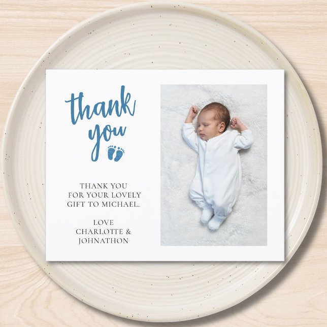 Budget Boy's Baby Shower Photo Thank You Card (Creator Uploaded)