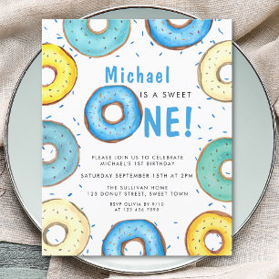 Budget Boy's First Birthday Blue Doughnut Invitati