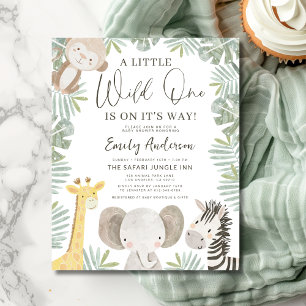 Budget Boys Wild One Safari Animals Baby Shower Flyer
