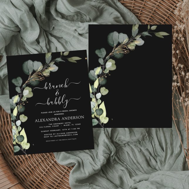 Budget Bridal Brunch & Bubbly Black Invitation Flyer (Creator Uploaded)