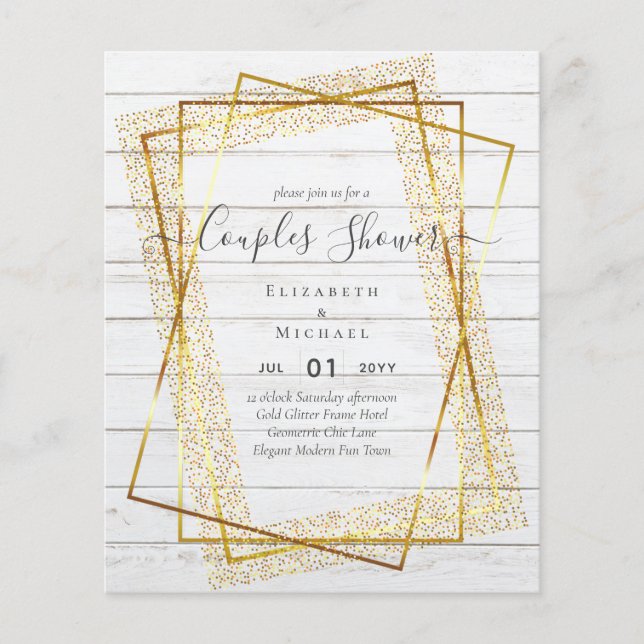 BUDGET Bridal COUPLES Shower Gold Geometric Frame Flyer (Front)