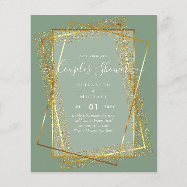 BUDGET Bridal COUPLES Shower Gold Geometric Frame Flyer (Front)
