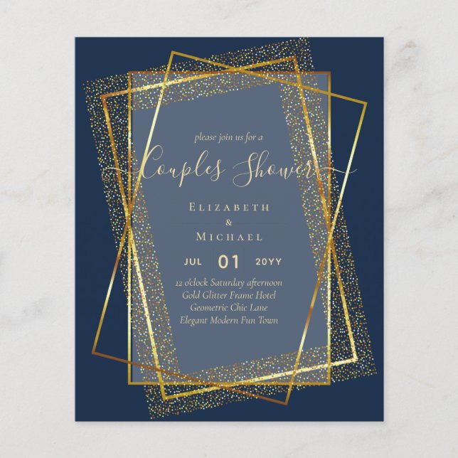 BUDGET Bridal COUPLES Shower Gold Geometric Frame Flyer (Front)