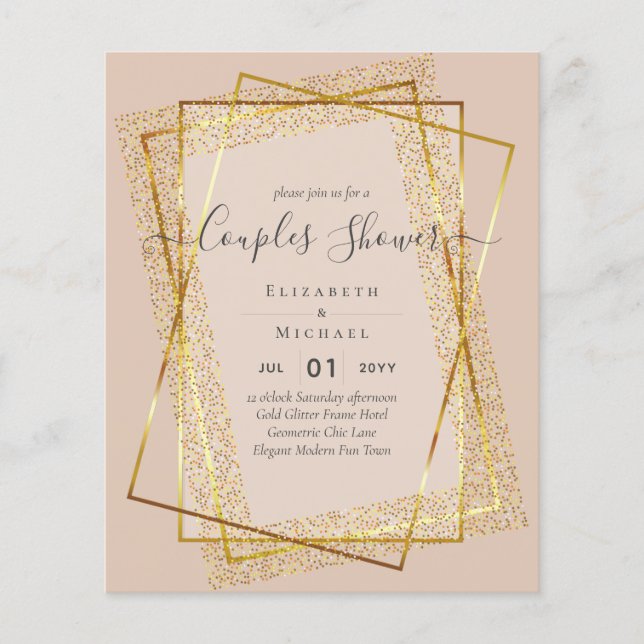 BUDGET Bridal COUPLES Shower Gold Geometric Frame Flyer (Front)