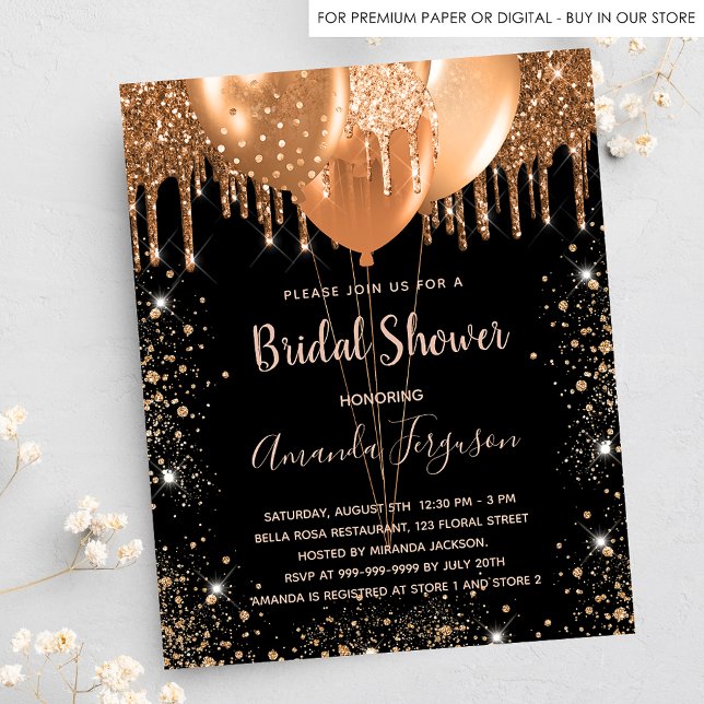 Budget bridal shower black gold glitter invitation (Creator Uploaded)