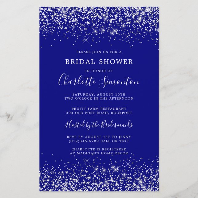 Budget Bridal Shower Blue Silver Invitation (Front)