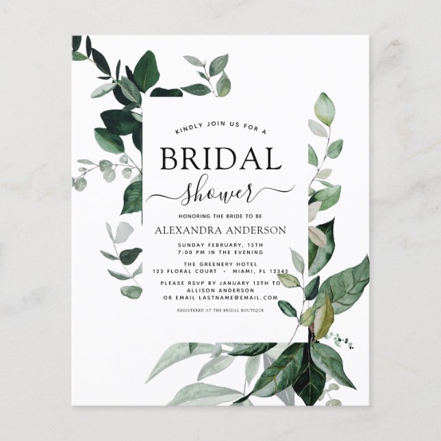Budget Bridal Shower Botanical Greenery Invitation Flyer (Front)