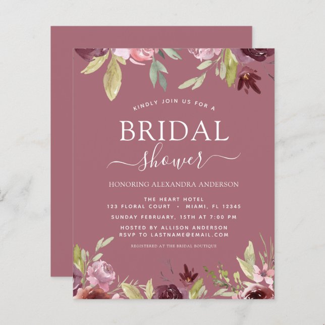 Budget Bridal Shower Burgundy Dusty Pink (Front/Back)