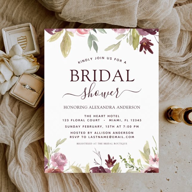 Budget Bridal Shower Burgundy Spring Invitations (Creator Uploaded)