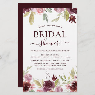 Budget Bridal Shower Burgundy Spring Invitations