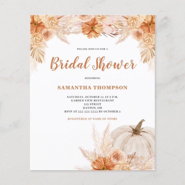 Budget Bridal Shower Burnt Orange Boho Invitation (Front)