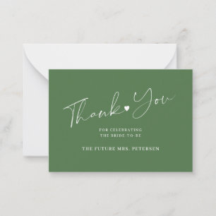 Budget bridal shower chic script green thank you card