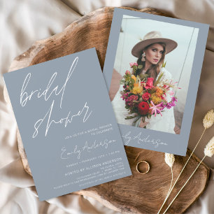 Budget Bridal Shower Dusty Blue Invitation