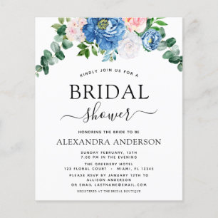 Budget Bridal Shower Eucalyptus Blue Pink Floral Flyer