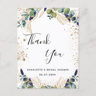 Budget Bridal Shower eucalyptus glitter thank you Postcard