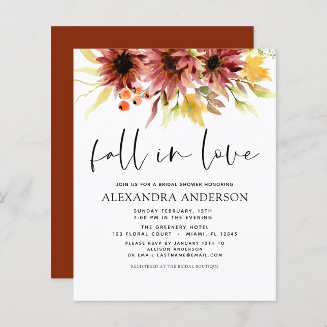 Budget Bridal Shower Fall in Love Sunflower (Front/Back)