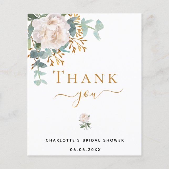 BUDGET Bridal Shower floral eucalyptus Thank You (Front)