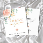 BUDGET Bridal Shower floral rose gold Thank You<br><div class="desc">A modern and elegant bridal shower thank you card. A chic white background. Decorated with a rose gold and blush pink roses, florals flowres and green watercolored eucalyptus leaves, sprigs, greenery and faux gold sprigs. Black and golden letters. On the front the text: Thank You, name, and a date. Back:...</div>